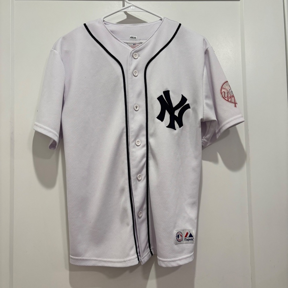 Majestic New York Yankees Derek Jeter 2 Baseball Jersey White Mens Small